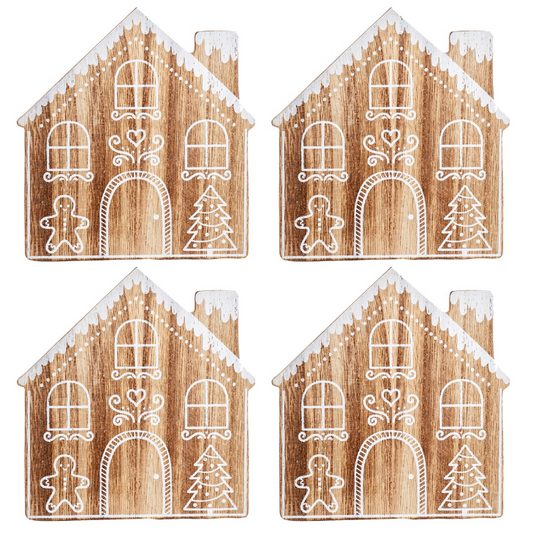 Gingerbread House Wooden Coasters- Set of 4