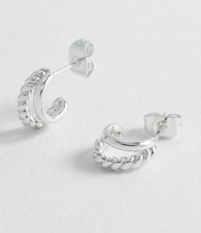 Plain And Twist Double Hoop Earrings