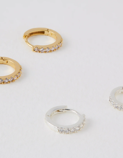 Pave Set Hoop Earrings - Silver & Gold Plated