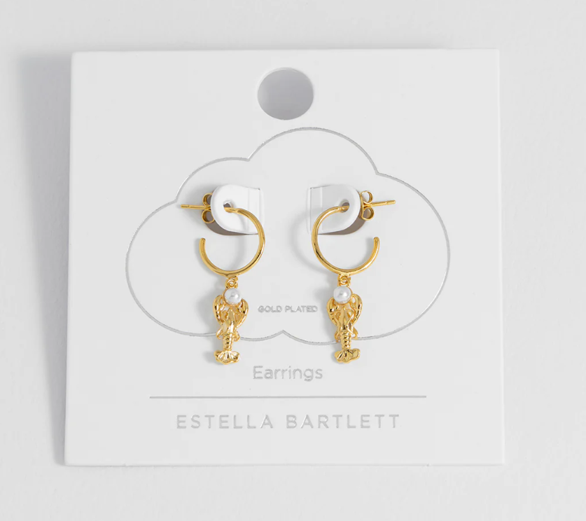 Lobster Charm Hoops - Gold Plated
