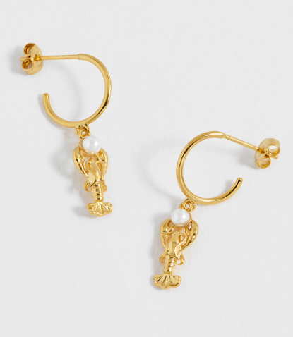 Lobster Charm Hoops - Gold Plated