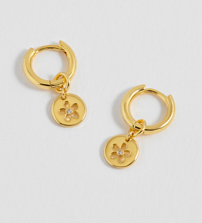 Flower Coin Hoops - Gold Plated