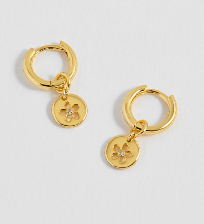 Flower Coin Hoops - Gold Plated
