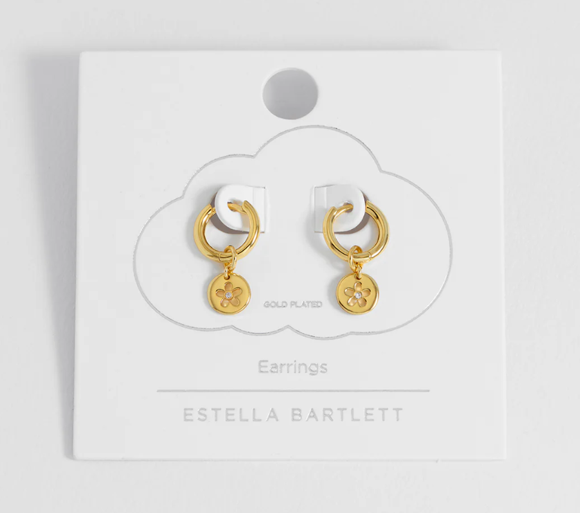 Flower Coin Hoops - Gold Plated