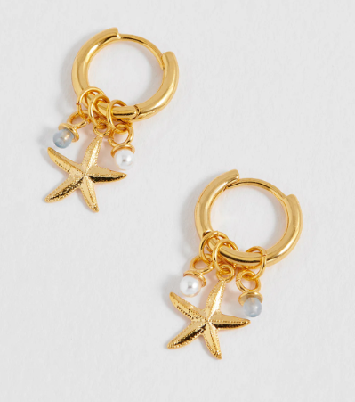 Starfish Charm Hoops with Pearl and Blue Lace Agate