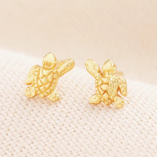 Sterling Silver Turtle Stud Earrings in Gold