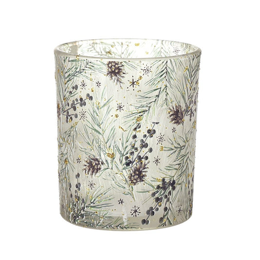 Winter Pine Frosted Glass Candle Holder