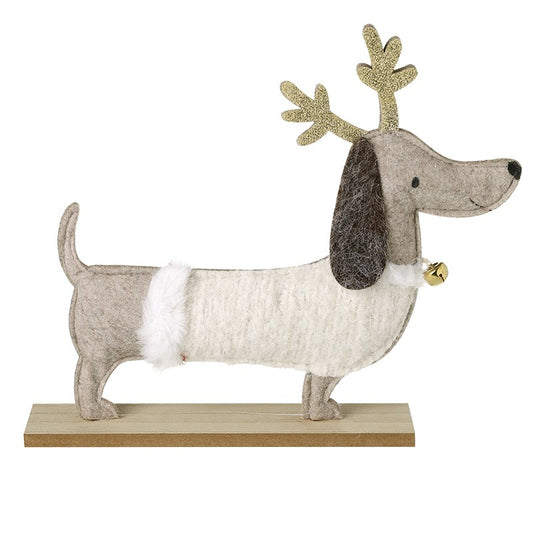 Sausage Dog In Cream Coat With Antlers