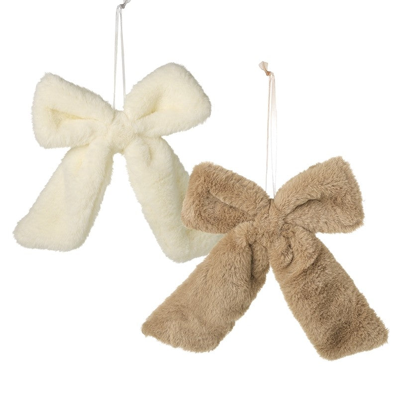 Fluffy hanging Bow decoration | Taupe | Cream