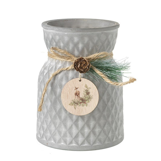 Grey Frosted Glass Jar With Deer Disc