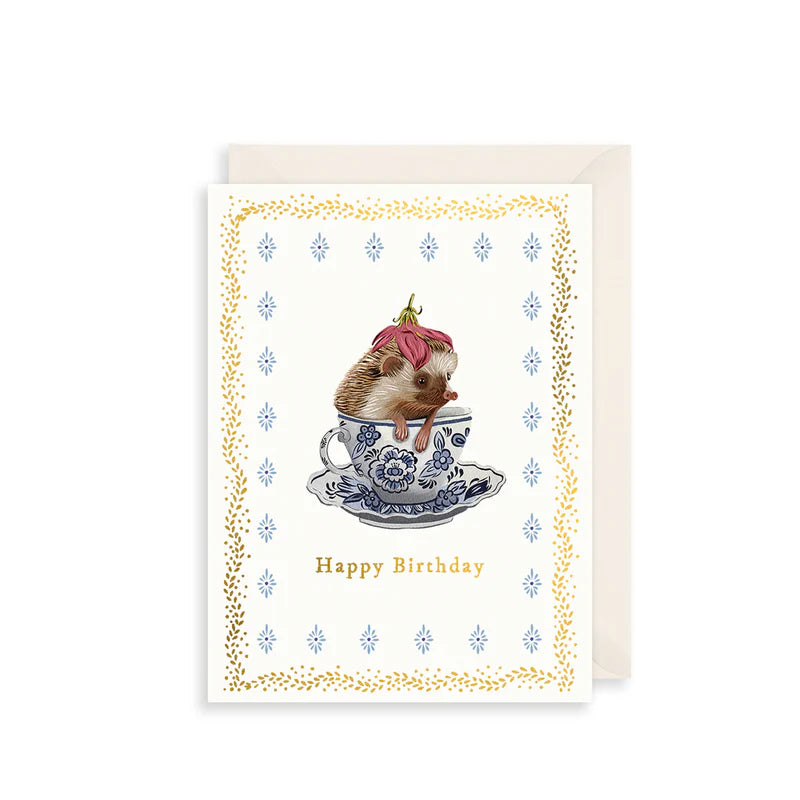 Small Greetings Card- Hedgehog in teacup