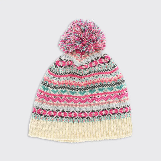 Thea Fairisle Bobble Hat - Cream / Pink