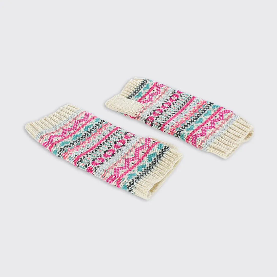 Thea Fairisle Fingerless Gloves - Cream / Pink