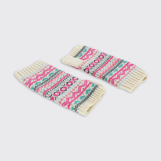 Thea Fairisle Fingerless Gloves - Cream / Pink