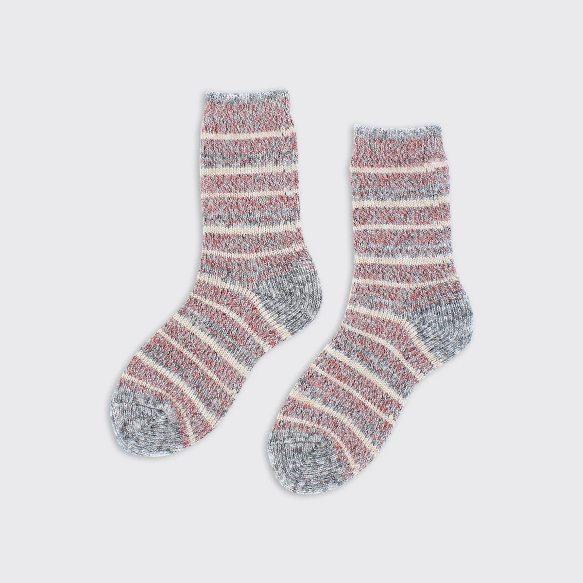 Tweed Stripe Thick Knit Socks - Mulberry / Grey