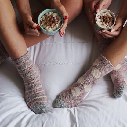Tweed Stripe Thick Knit Socks - Mulberry / Grey