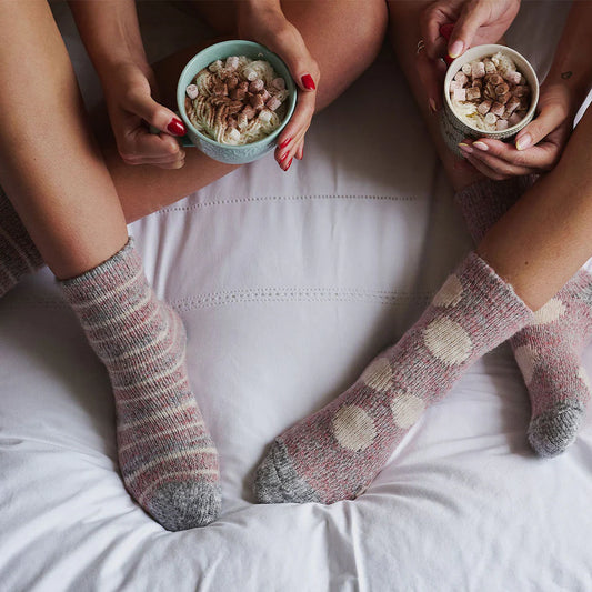 Tweed Stripe Thick Knit Socks - Mulberry / Grey