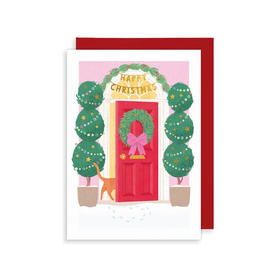 Winter Door Cat | Single Christmas Card