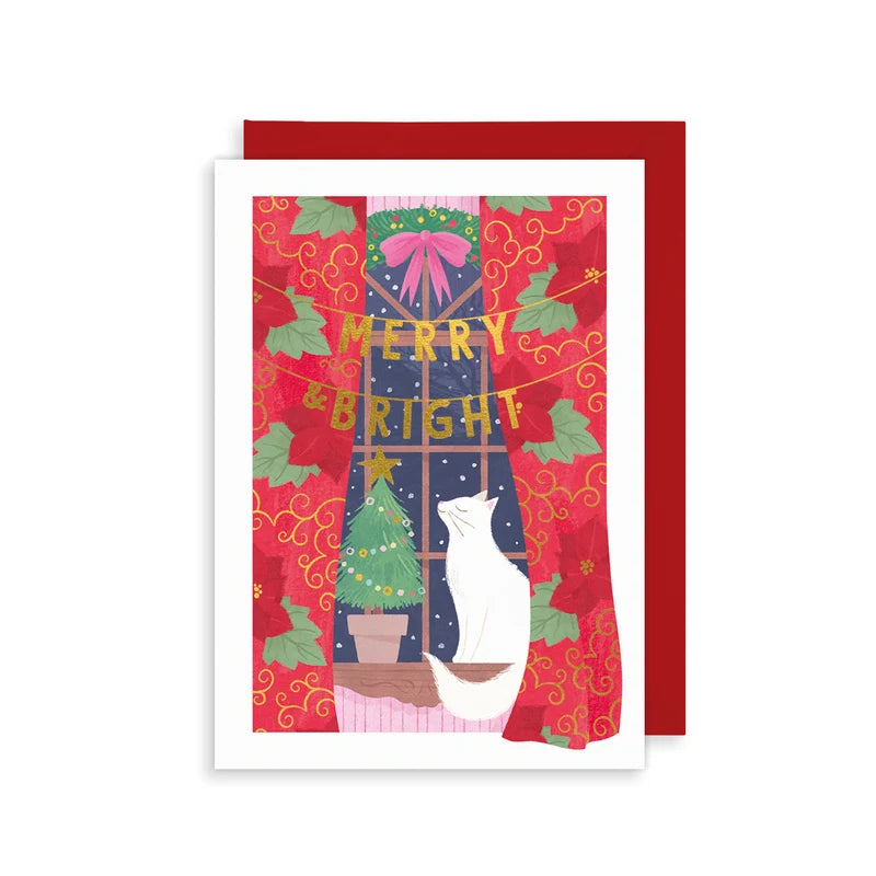 Merry & Bright Cat Single Christmas Card