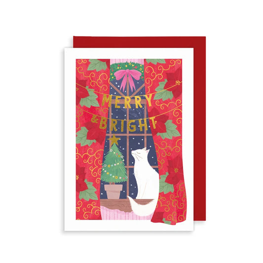 Merry & Bright Cat | Single Christmas Card