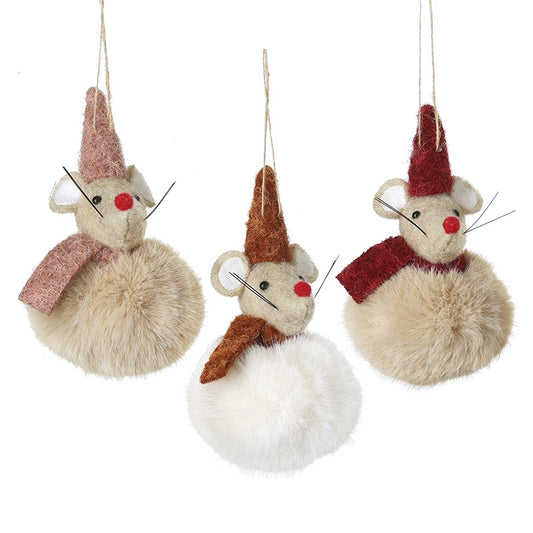 Hanging Pom Pom Mice In Scarf