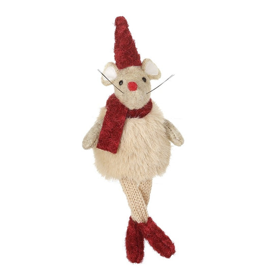Sitting Mouse In Red Hat & Scarf