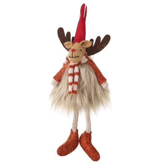 Fluffy Sitting Reindeer Decoration | taupe