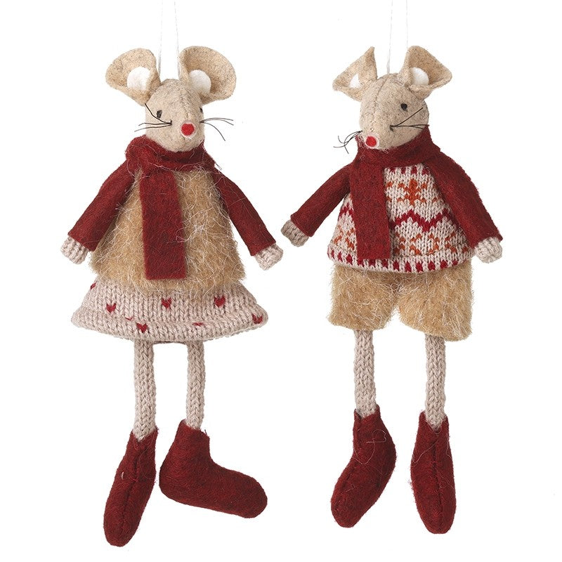 Felt Mice Décor | Taupe | Burgundy