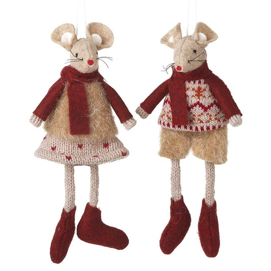 Felt Mice Décor | Taupe | Burgundy