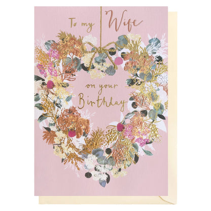 Happy Birthday Wreath Card | Wife Birthday Card