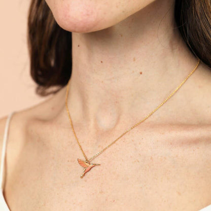 Hummingbird Pendant Necklace in Gold