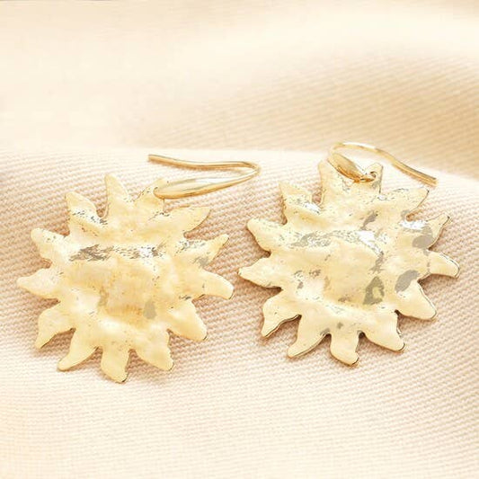 Gold Hammered Sun Drop Earrings