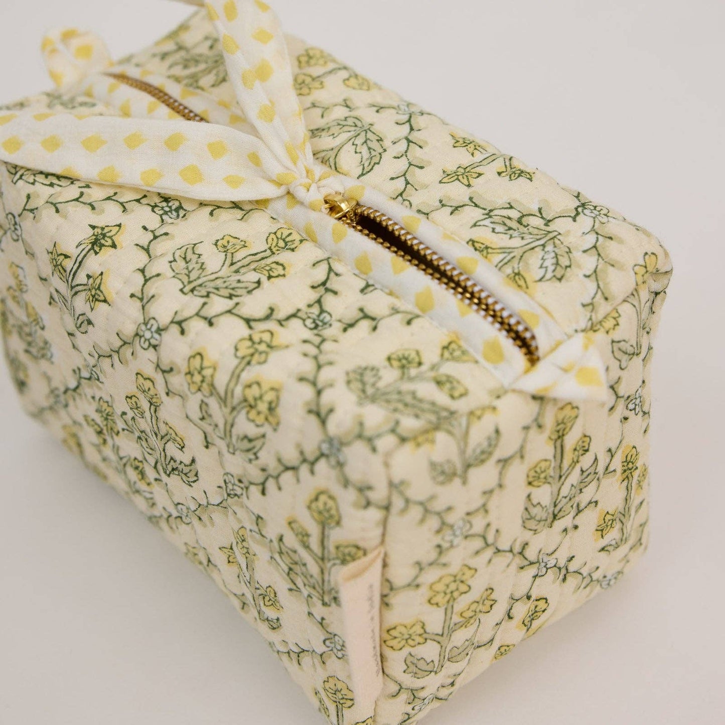 Organic Cotton Toiletry Bag (Small)  - Floral Lattice Buttercream