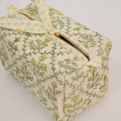 Organic Cotton Toiletry Bag (Small)  - Floral Lattice Buttercream