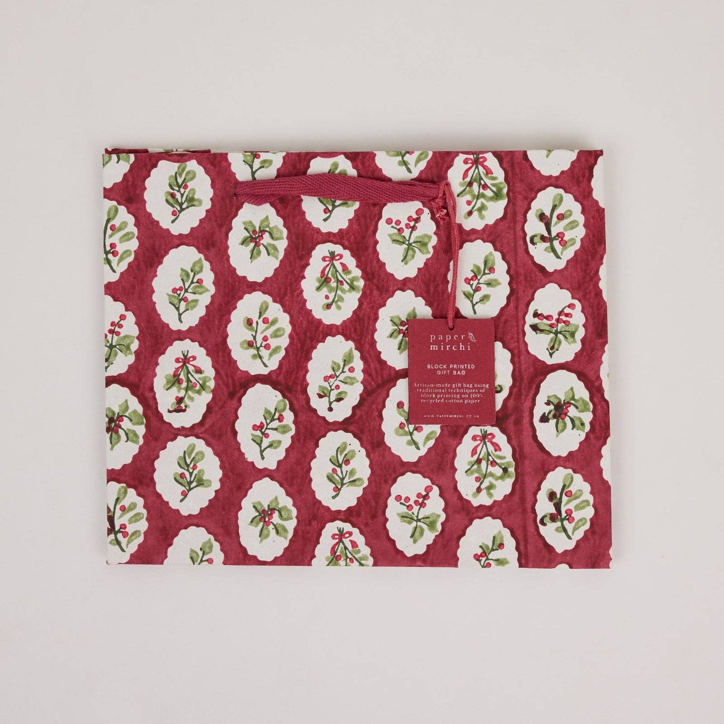 Block Printed Gift Bags (Medium) - Christmas Pudding