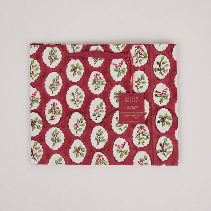 Block Printed Gift Bags (Medium) - Christmas Pudding