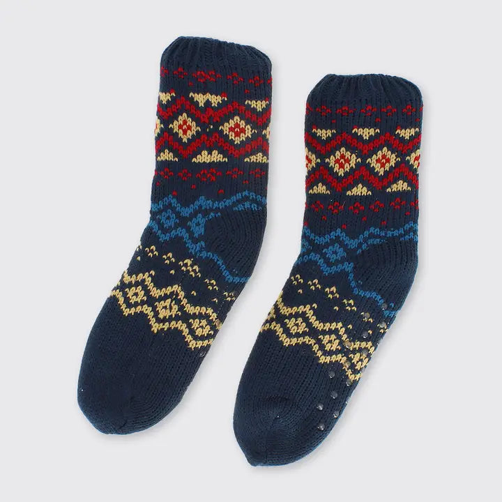 Men's Fairisle Slipper Socks - Blue