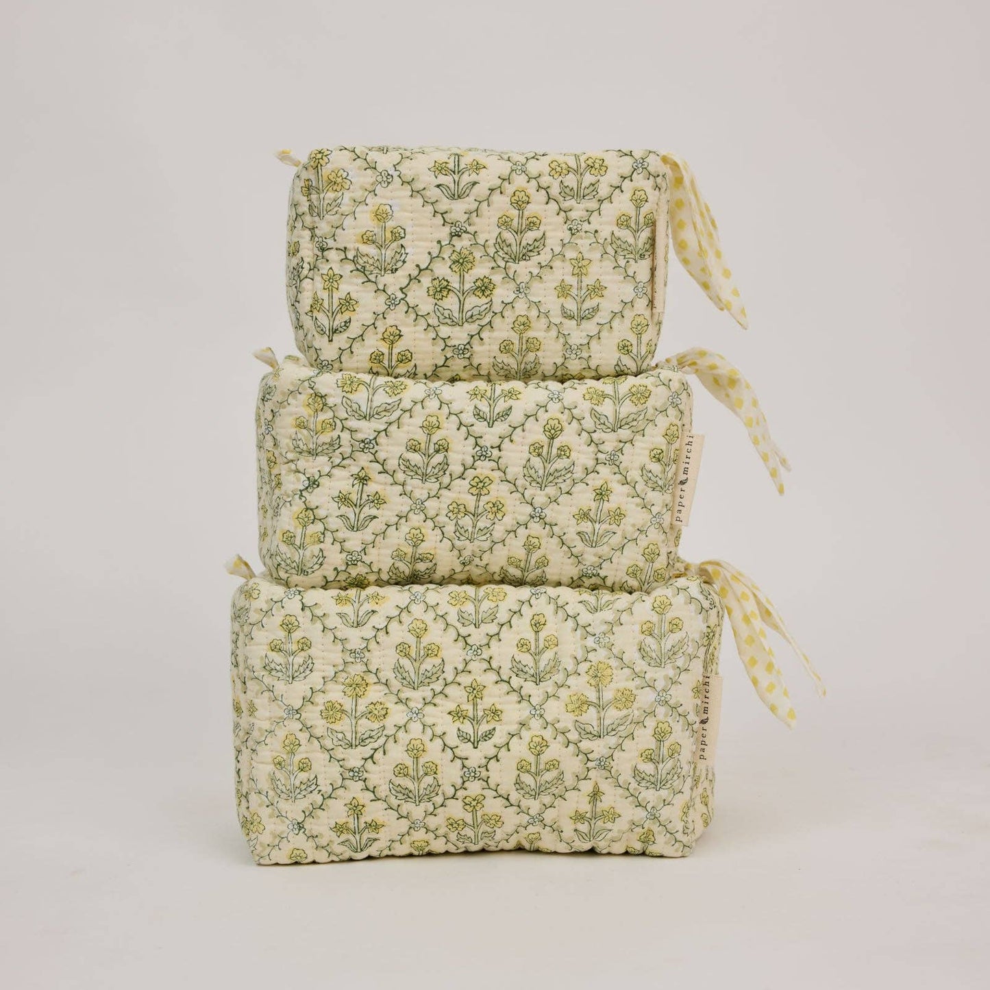 Organic Cotton Toiletry Bag (Small)  - Floral Lattice Buttercream