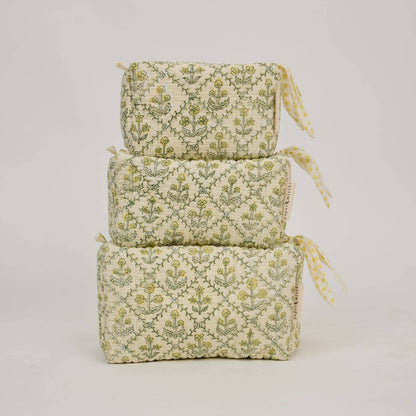 Organic Cotton Toiletry Bag (Small)  - Floral Lattice Buttercream