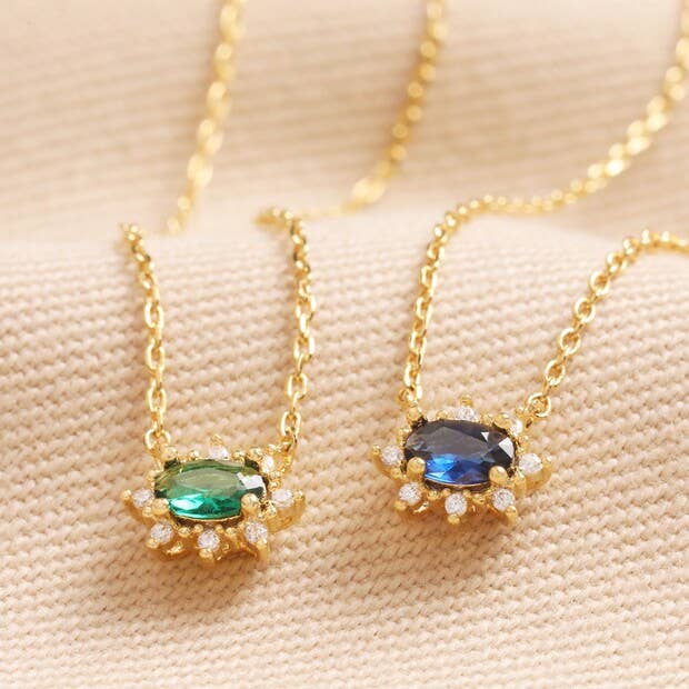 Green Crystal Pendant Necklace in Gold