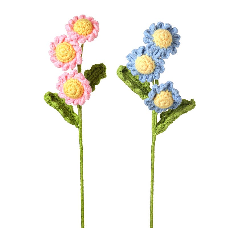 KNITTED BLUE & PINK FLOWER STEM MIX