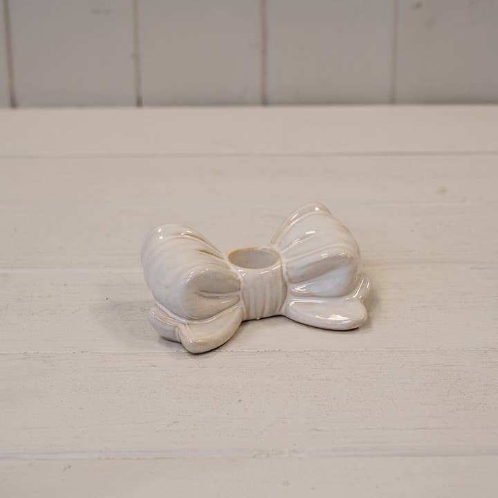 Glazed Ceramic Neat Bow Candle Holder