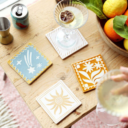 Set of 4 Celestial Square Ceramic Coasters