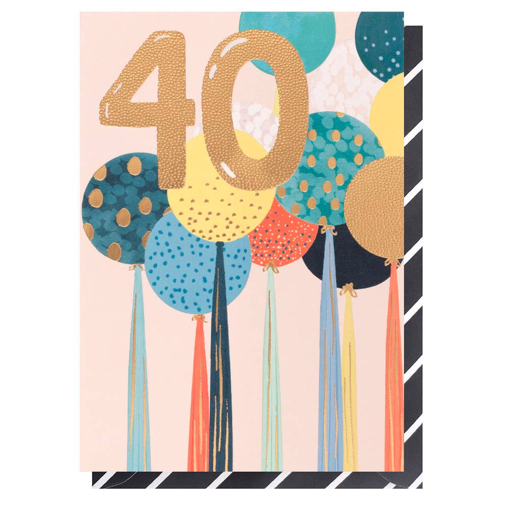 Age 40 Balloons & Tassels | Male Birthday Card | Age Card