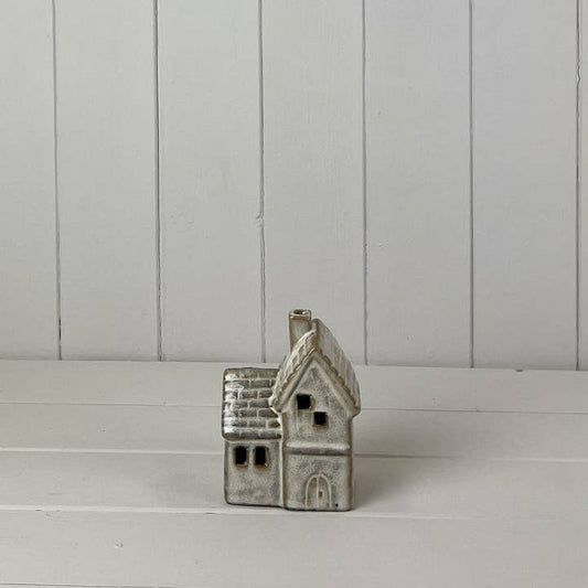 Beige Mottle Ceramic House Decoration with LED (12cm)