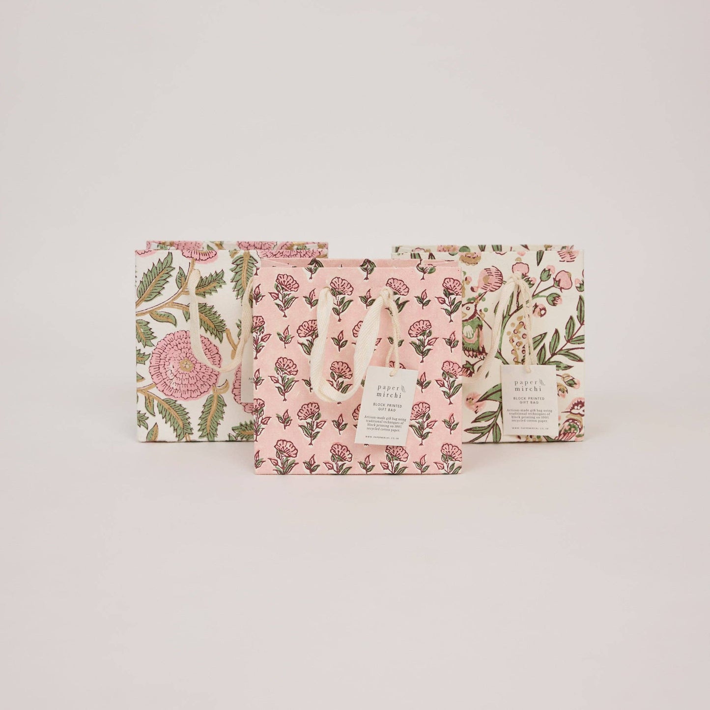 Hand Block Printed Gift Bags (Small) - Blush Refresh