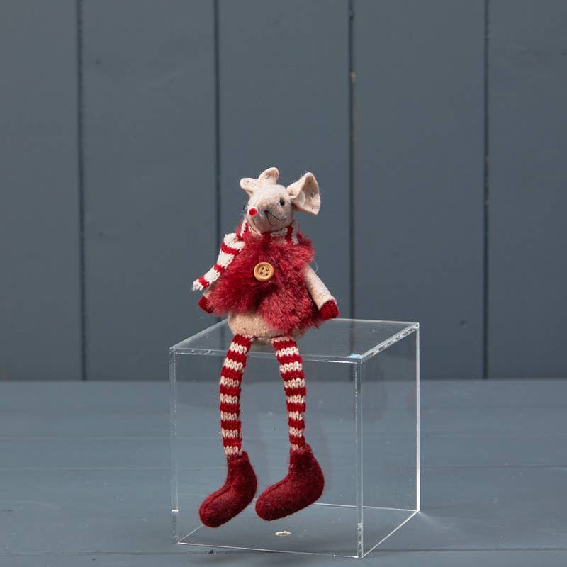 Red Stripey Fabric Mouse in Furry Gilet