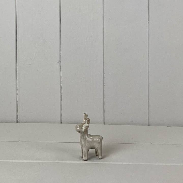 Beige Mottle Ceramic Reindeer Decoration (7.5cm)