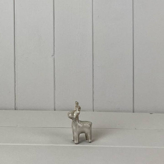 Beige Mottle Ceramic Reindeer Decoration (7.5cm)
