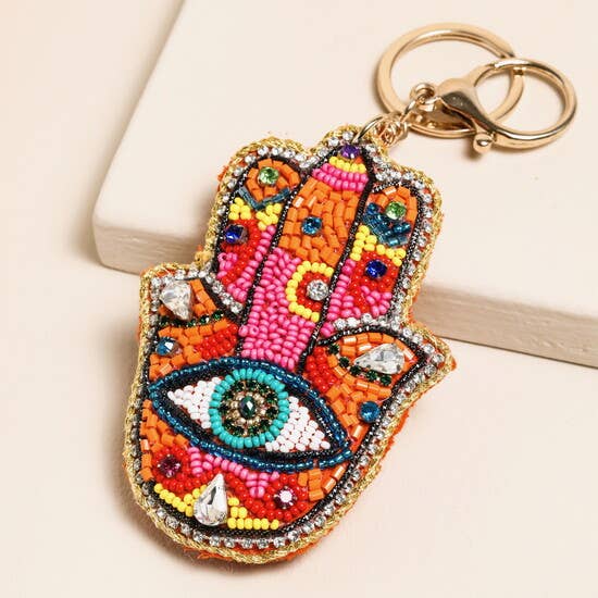Rainbow Hamza hand beaded keyring